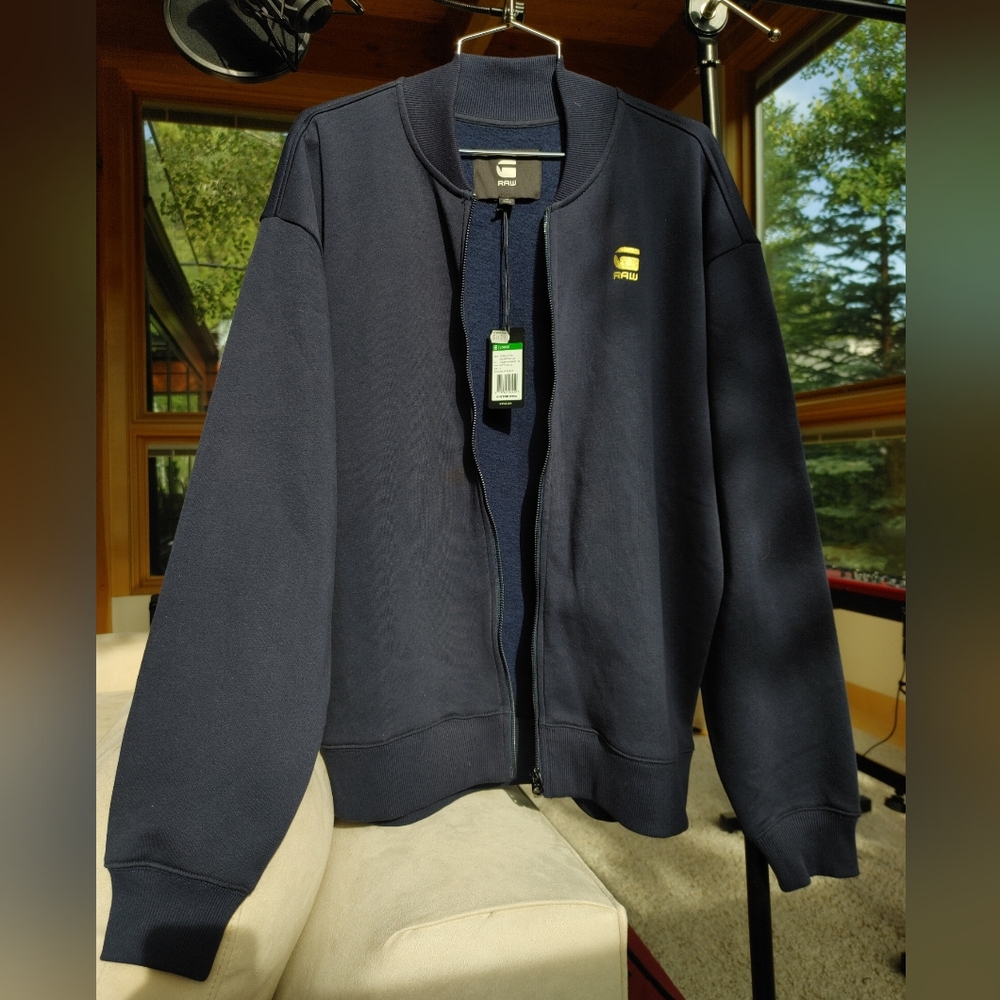 G-Star Blue Zip Up Bomber Sweater